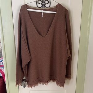 Free People Brown V-Neck Sweater